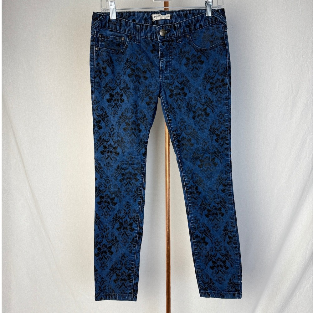 Free‎ People Womens Size 27 Floral Damask Print Jeans Denim Blue Black
